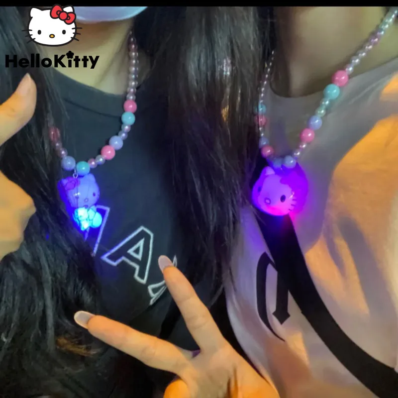 Sanrio Hello Kitty Luminous Cartoon náhrdelník y2k sladké dievča Študent roztomilý reťazec na kosti Narodeniny a vianočné kreatívne darčeky