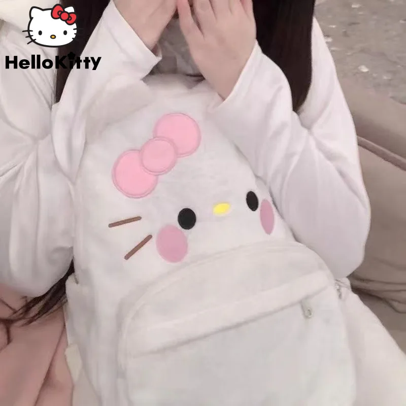 Sanrio Hello Kitty Nové roztomilé vyšívané luky plyšové batohy y2k dievčatá japonský štýl estetické tašky kawaii biele ramenné taška