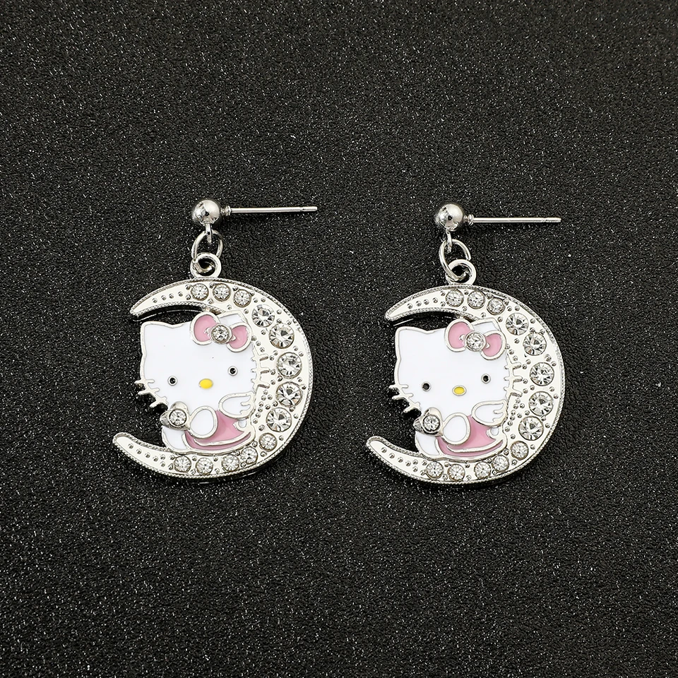Sanrio Hello Kitty náušnice anime kawaii kreatívny mesačný štýl mačiatko pre dievčatá narodeninové oslavy darčeky šperkov
