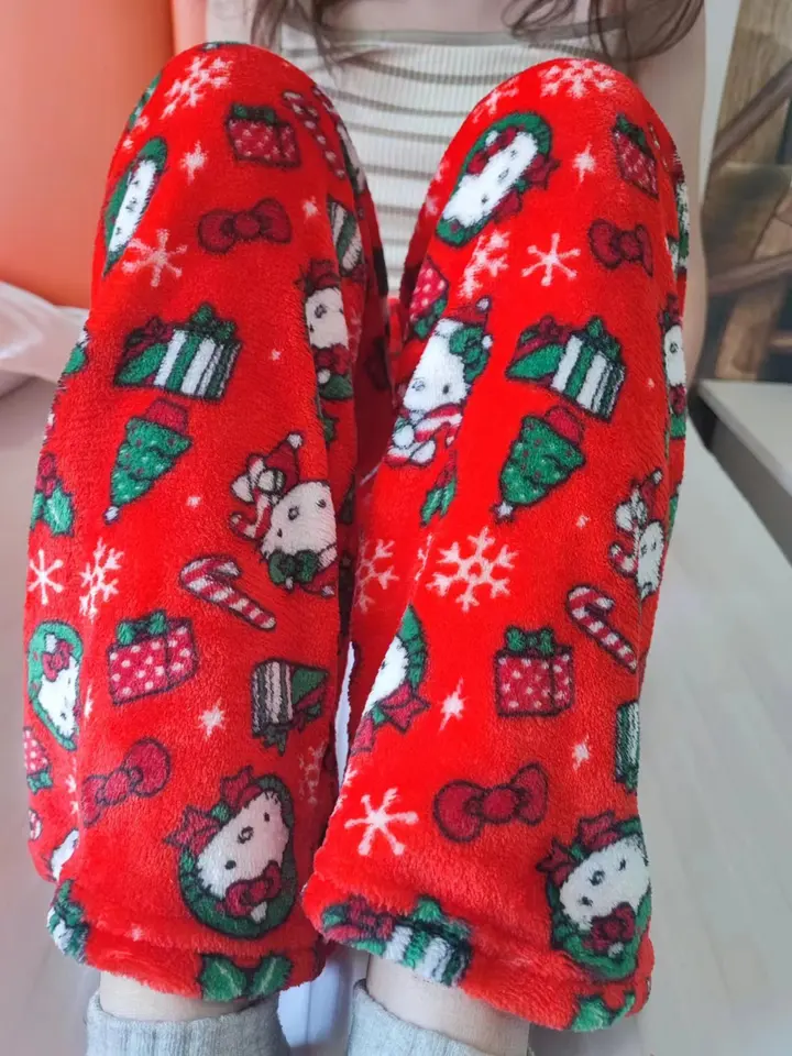 Sanrio Hello Kitty Pajamas Pants Y2K flanel Ženy Nočná mora pred Vianocami