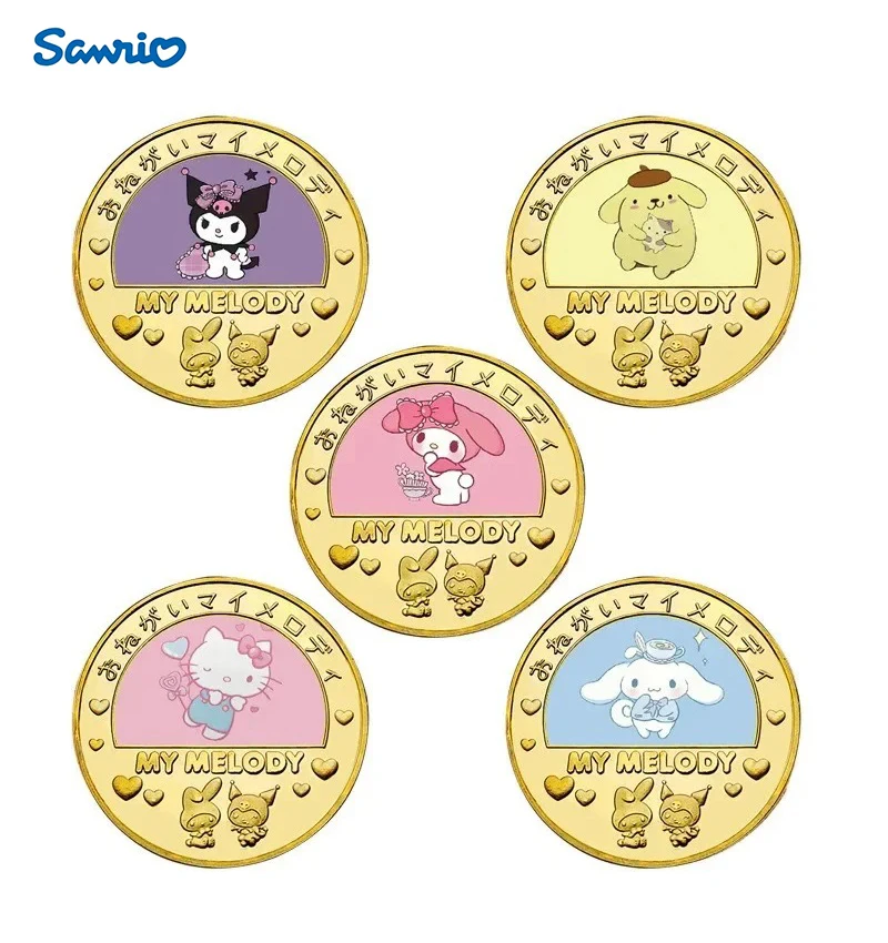 Sanrio Hello Kitty Pamätné mince rodinné série karikatúry Anime Kuromi My Melody Cinnamoroll Coin Coin pre deti Darčeky