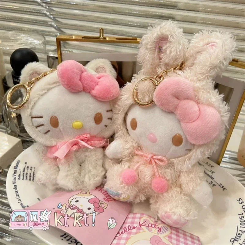 Sanrio Hello Kitty Plys Keychain Roztomilý karikatúra módne auto Kľúč prívesku batoh izby dekorácia Plushie hračky pre deti s dovolenkou darček