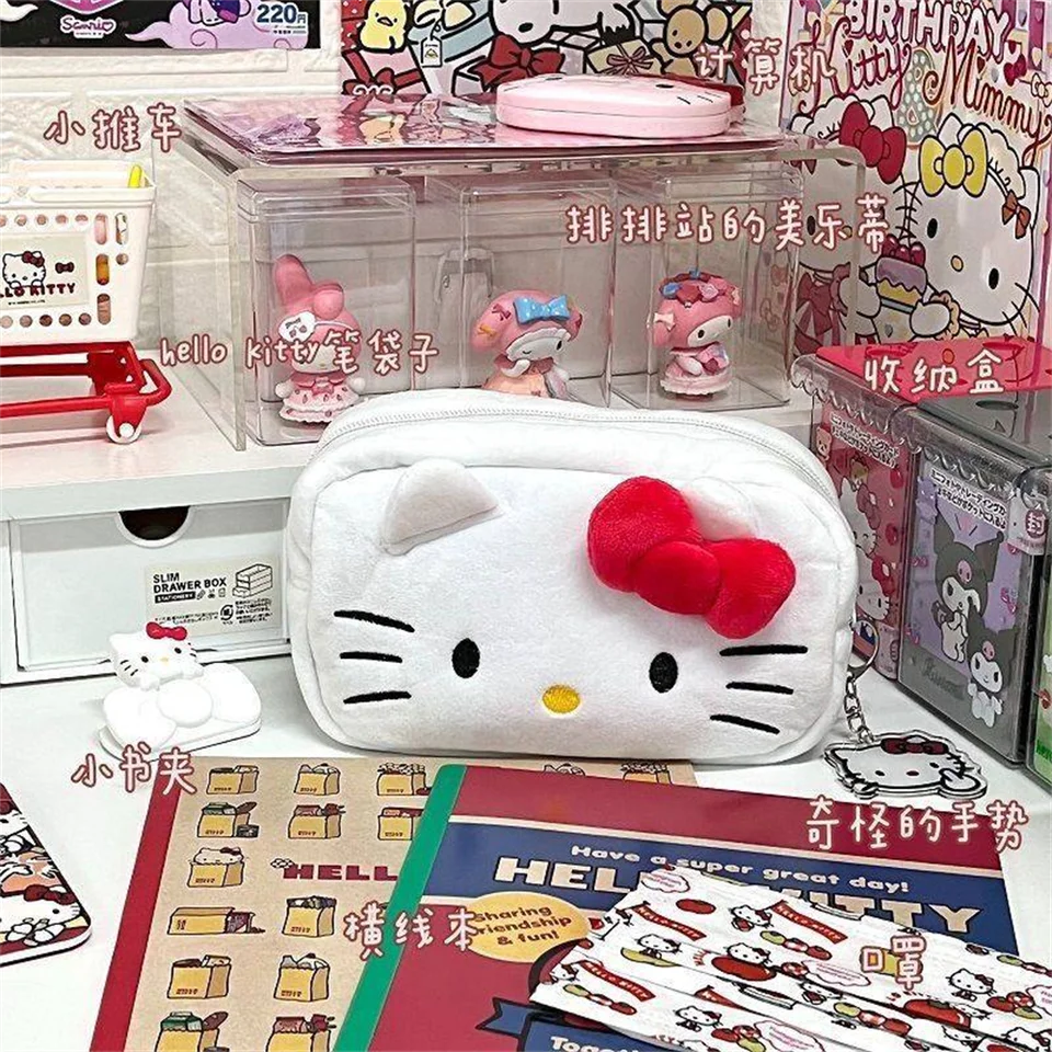 Sanrio Hello Kitty Plys Storage Bag Cosmetic Bag Cencil Case Hello Kitty ceruzka vrecko na plyšový úložný priestor sanrio príslušenstvo nové