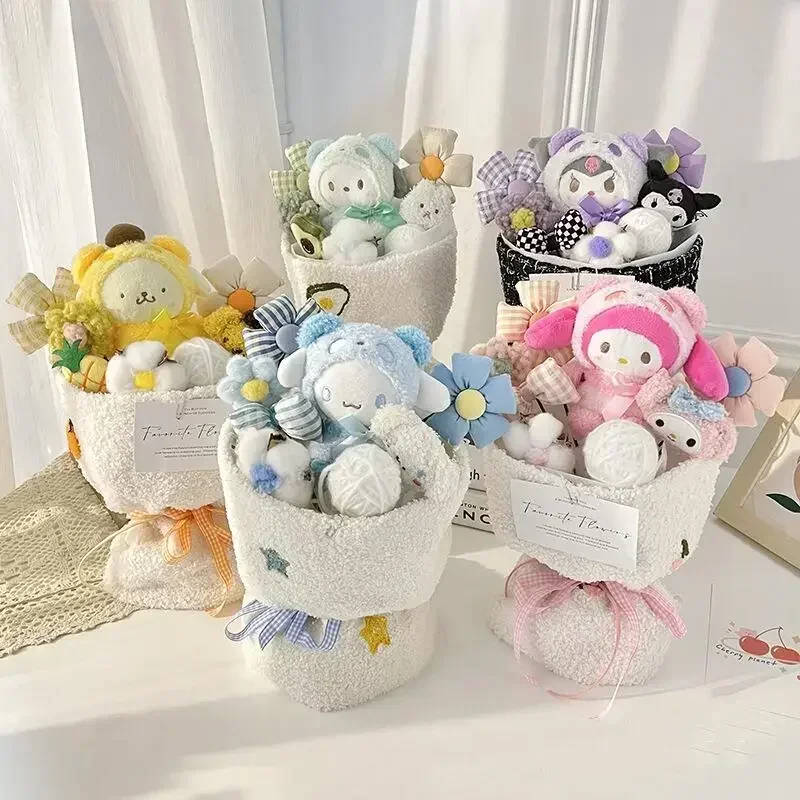 Sanrio Hello Kitty Plyšová bábika Bytica roztomilý anime karikatúra Cinnamoroll Kuromi Fashion Prenosná prenosná kvetina dekorácie Darček s dovolenkovým darčekom