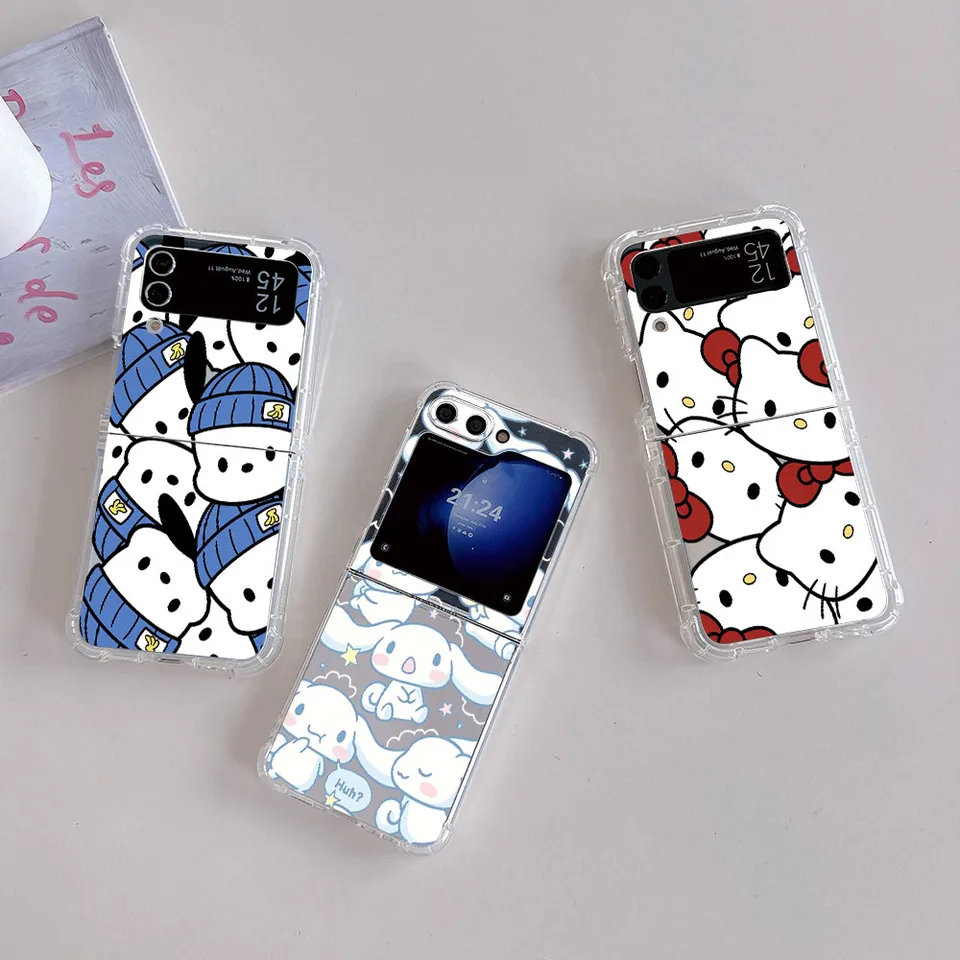 Sanrio Hello Kitty Pochacco Puzdro pre Samsung Galaxy Z Flip 3 4 Z Flip 5 Z Fold 4 5G PC Soft-Fall zadný kryt