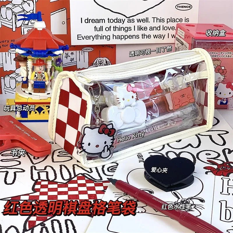 Sanrio Hello Kitty Puzdro Anime karikatúra Transparentná veľká kapacita vodotesná skladovacia taška Študentské kancelárske potreby