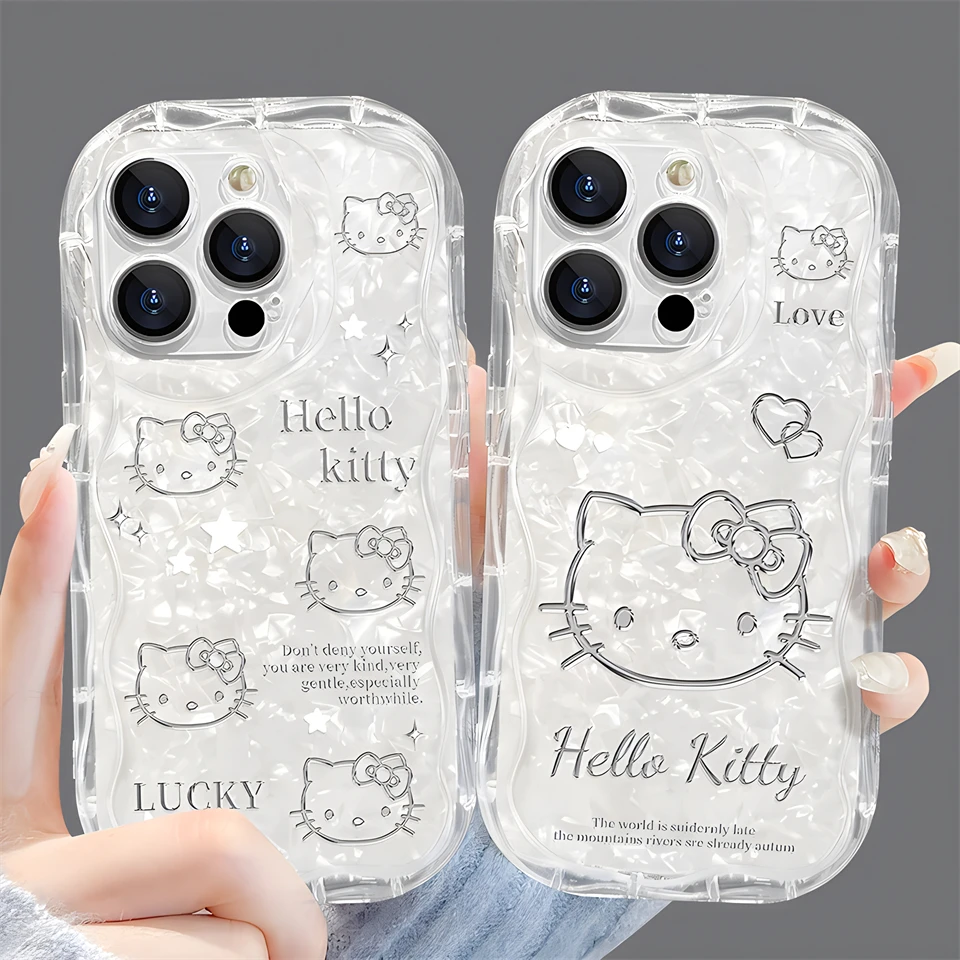 Sanrio Hello Kitty Reťaz Priehľadné puzdrá pre iPhone 16 15 14 13 12 11 11Promax Mini Plus XR XS Ochrana kvapalinového silikagélu