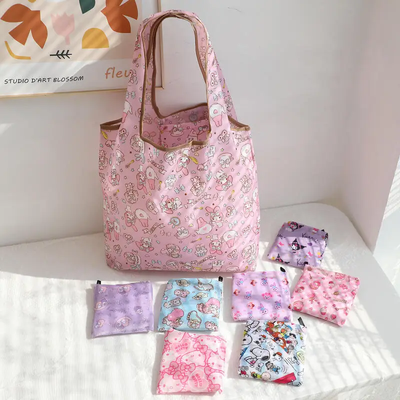 Sanrio Hello Kitty Shopping Bag My Melody Kuromi Cinnamoroll Skladacia nákupná taška Prenosná ekologická supermarket Supermarket Veľká Stora