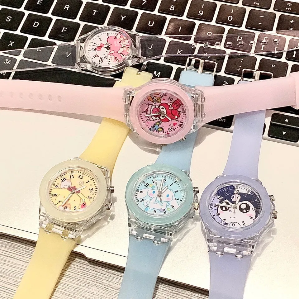 Sanrio Hello Kitty Watch Led Cartoon Watch Fashion Silikone Watch Cinnamoroll My Melody Kuromi Základná škola Girls Dievčatá sledovať