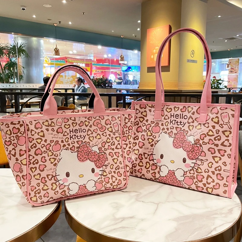 Sanrio Hello Kitty y2k módny batoh sestra roztomilý ružový leopard tlač Schoolbag Sweet Cartoon Animácia zips