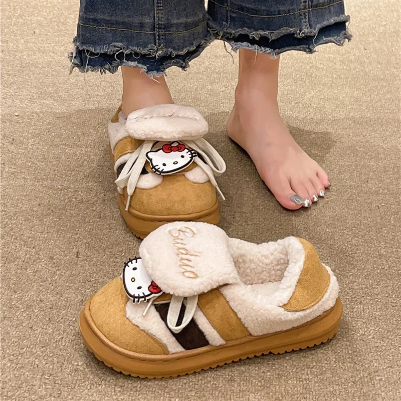 Sanrio Hello Kitty Zimné zamatové teplé dámske bavlnené papuče Cartoon Non-Slip Outer Wear