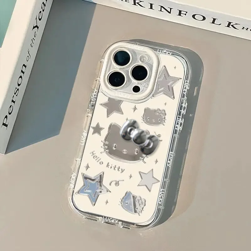 Sanrio Hello Kitty zrkadlo roztomilý puzdro pre telefón pre iPhone 16 15 14 13 12 11 Pro Max xr xs max 78 plus y2k strieborný motýľ Luck Luck Cover