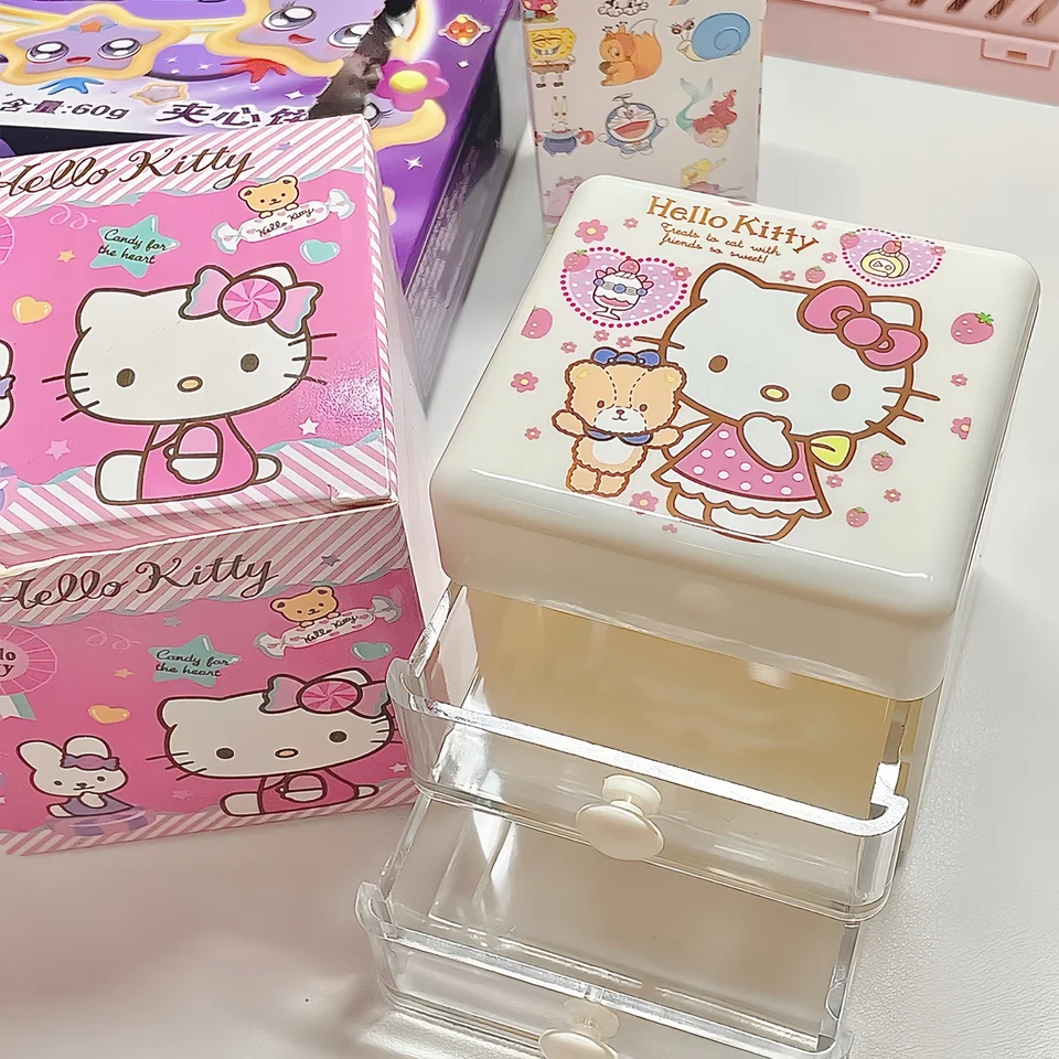 Sanrio Hello Kitty Zásuvka úložná skrinka roztomilý Sanrio Desktop Makeup Bin Pase Náhrdeľ klenot