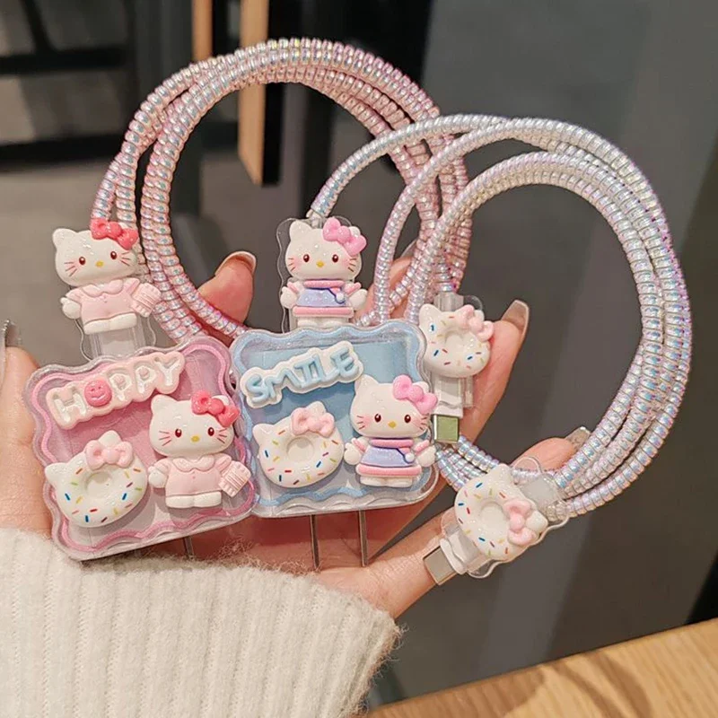 Sanrio Hellokittys Anime Adapter pre puzdro pre iPhone 20W nabíjačku roztomilý dátový kábel špirálové puzdro