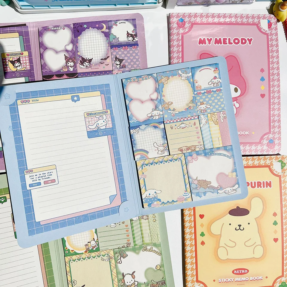 Sanrio Kawaii Anime Comlient Books Knihy Kuromi Cinnamoroll Melody Note Books Paste poznámkový blok kreslený papier študent