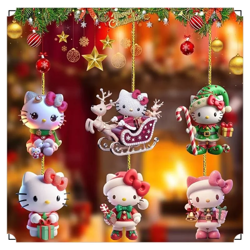 Sanrio Kawaii Christma Tree Pendant Hello Kitty Anime Decotion Creative Cartoon Hray Decoration Festival Festival Darček darček