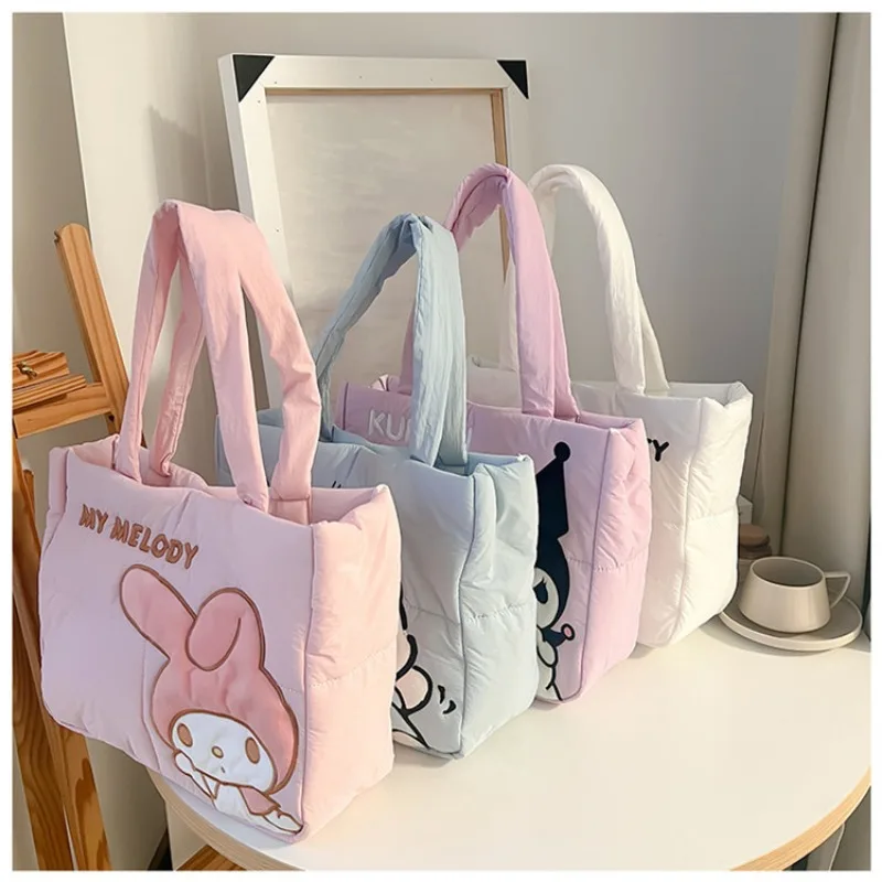 Sanrio Kawaii Hello Kitty Kuromi Tote Bags Cute My Melody Pochacco Cartoon Down Cotty