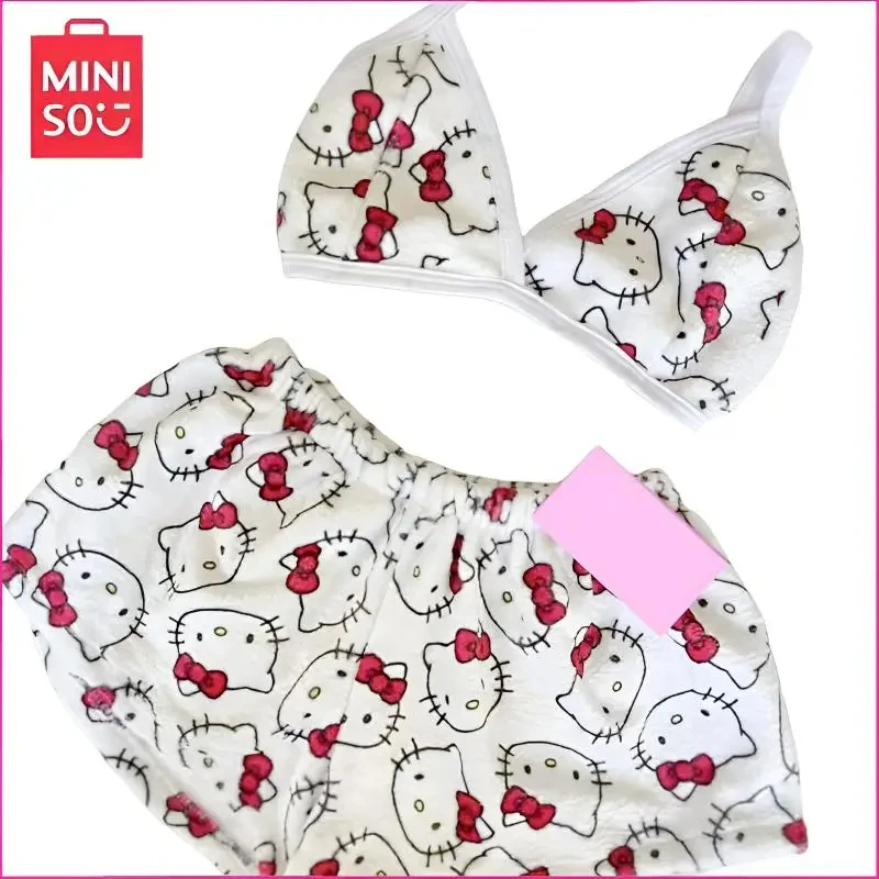 Sanrio Kawaii Hello Kitty Loose Ladies Pajama Suits Cartoon Slee Bottoms Lounge Domáce nosenie letné plážové oblečenie pre ženy dvojdielne