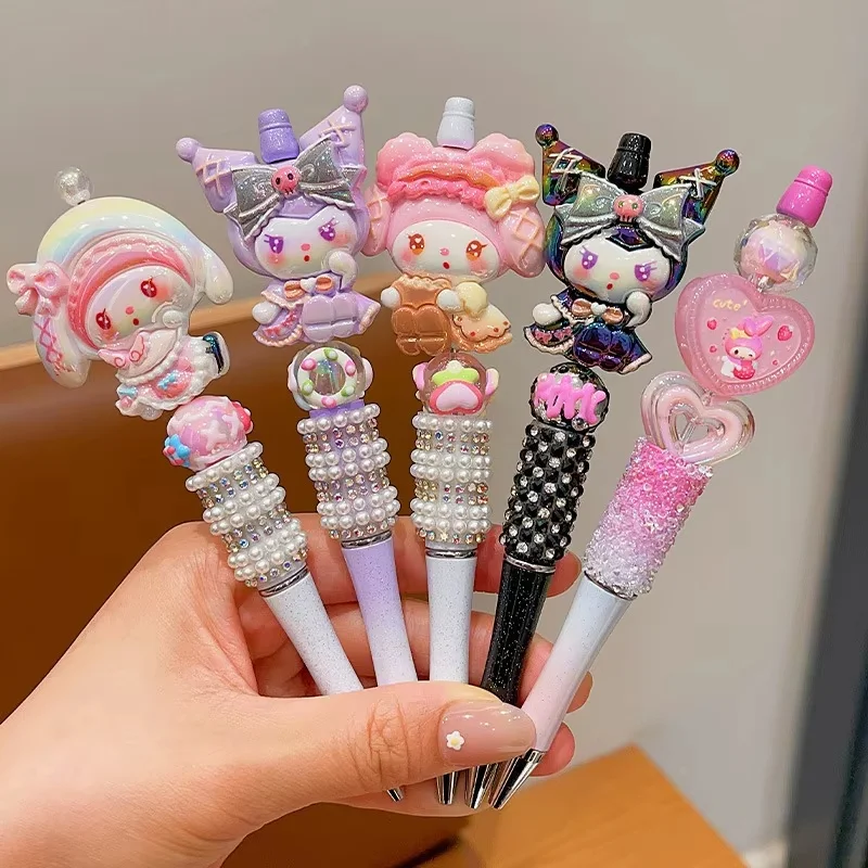 Sanrio korálky strunové pero kawaii Hello Kitty Cinnamoroll roztomilý karikatúra DIY pero pompompurín kuromi moja melódia kancelárske potreby k narodeninám darček k narodeninám