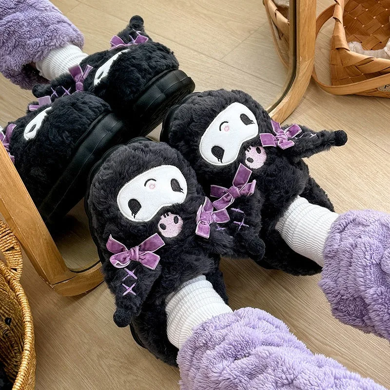 Sanrio Kuromi All Inclusive s bavlnenými papuče dámska domáca karikatúra Anime doplnky vnútorné teplo kawaii plyšový bavlnený vlek
