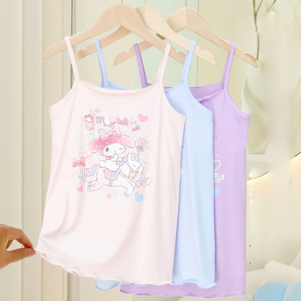 Sanrio kuromi dievčenská vesta leto typu bavlnená rukáv bez rukávneho oblečenia Vonkajšie opotrebovanie detského oblečenia Sleewear Detské oblečenie Domáce oblečenie