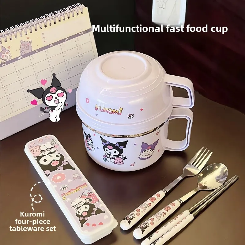 Sanrio Kuromi dvojvrstvový obedový box s vekom Cartoon Roztomilý dobre vyzerajúci veľkú kapacitu okamžitá rezancová misa izolovaná obed