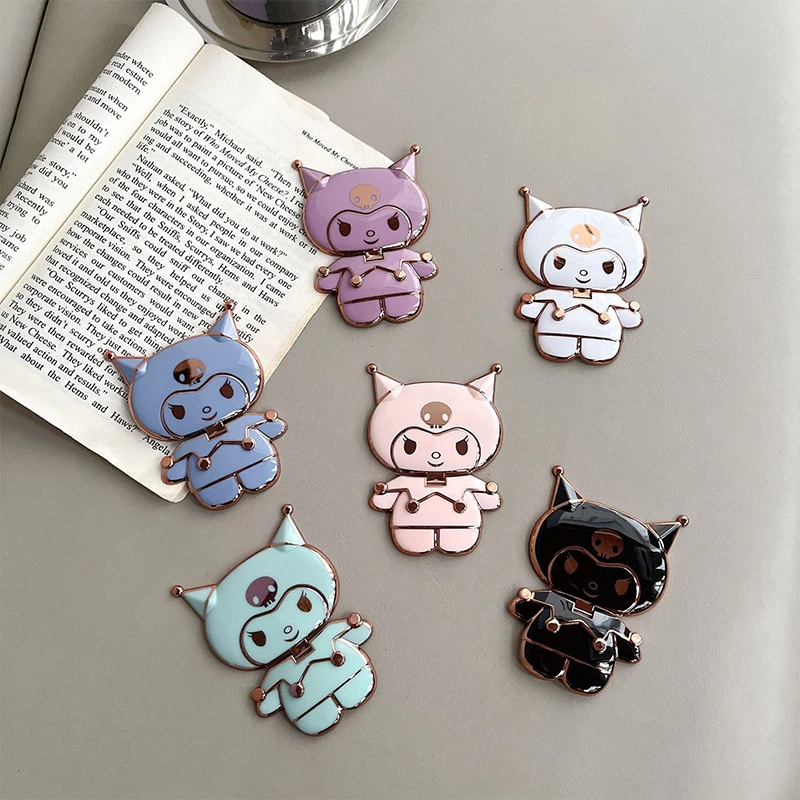 Sanrio Kuromi Fold Stunder Držiteľ prenosné make-up zrkadlo Hello Kitty Anime Cute Mobile Stand Stop