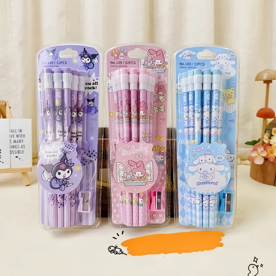 Sanrio Kuromi Hb Peruzky 12 ceruzky a 1 ceruzka valcová súprava kancelárskych krabí