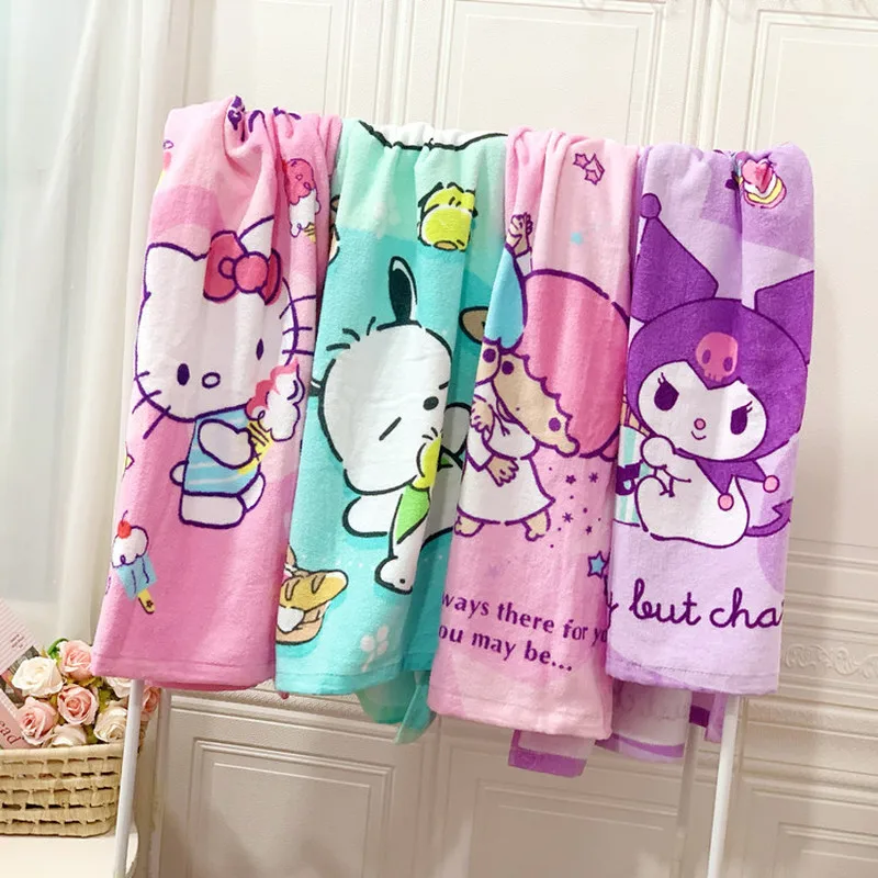 Sanrio kuromi karikatúra kúpeľňový uterák absorbujúci bavlna Detské dospelé mačiatko Hello Kitty Towel pláž pláž Veľký uterák prikrývka obal