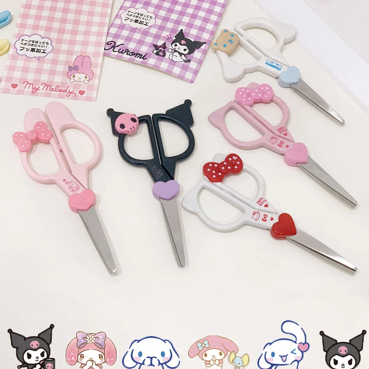 Sanrio Kuromi Mymelody KT Kawaii Anime Cartoon Cartoon NEZOBRAZENIE Multifunkčná kancelária Detské umelecké ručné ručné papierové nožnice Darčeky