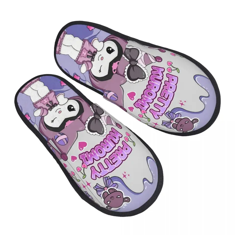 Sanrio Kuromi Purple House bavlnené papuče vnútorné mäkké kožušinové sklíčka kĺzavky non-skid
