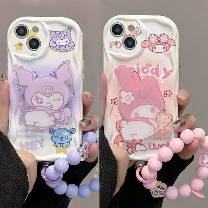 Sanrio kuromi roztomilý držiak na reťazce stojanu pre Xiaomi Redmi Note 13 Pro 12 11 10 plus 13c 12c 9c 9a C65 Cover Funda Wavy Silico