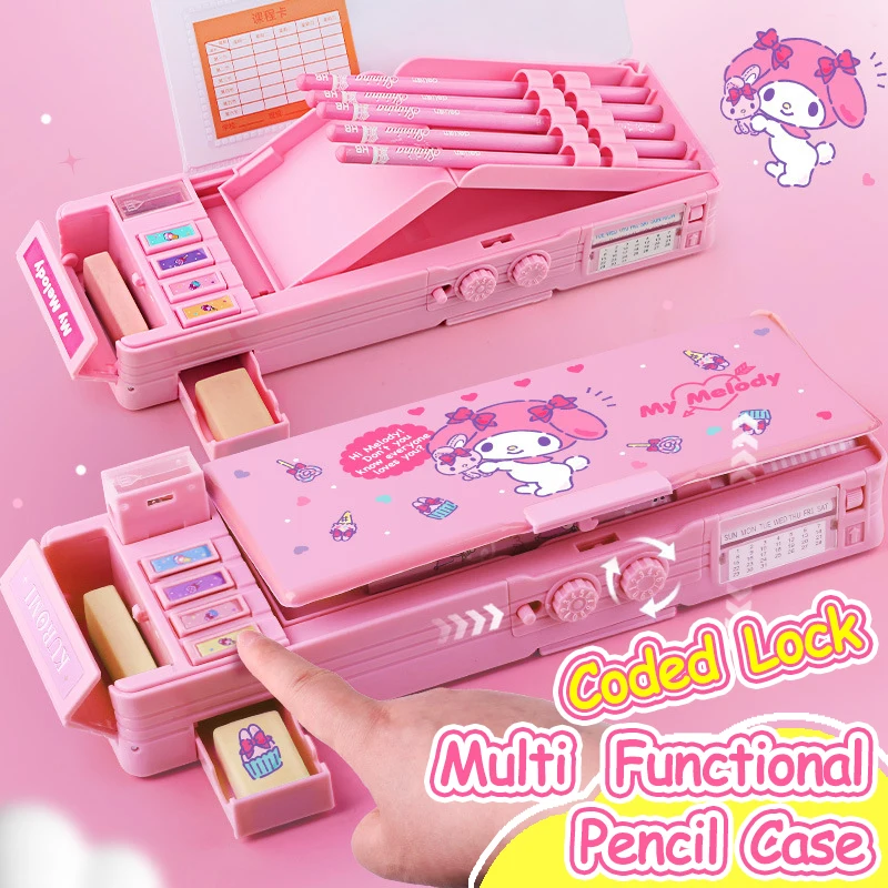 Sanrio Melody Multifunkcia ceruzka Puzdro Veľká kapacita ceruzka Coded Lock Zámok roztomilý študent supply Deti nový termín darček skutočný darček