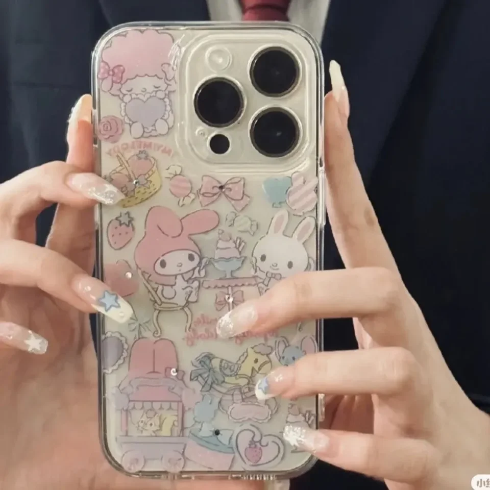Sanrio Melody Pink Rabbit Cartoon Cutoon Cuan Puzdro pre iPhone 16 15 14 13 12 11 Pro Max xr xs Max 7 8 plus mini y2k kawaii kryt