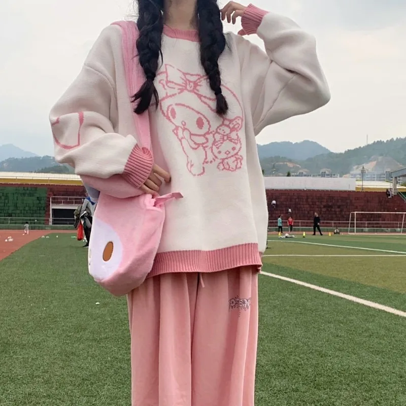 Sanrio My Melody Sweater Ženy Roztomilé dievčatá Príležitostný okrúhly krk pletené plôt Y2K Tops Autumn/Winter Worloud Pullover Y2K oblečenie 2025