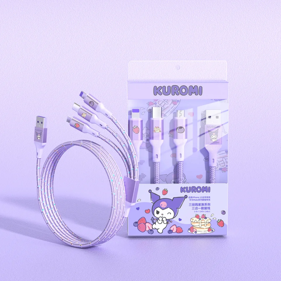 Sanrio One-Tro-Tri dátová kábel melódia Kuromi Cinnamoroll vhodný pre Ipone Huawei Type-C nabíjanie rýchleho nabíjania dátového kábla