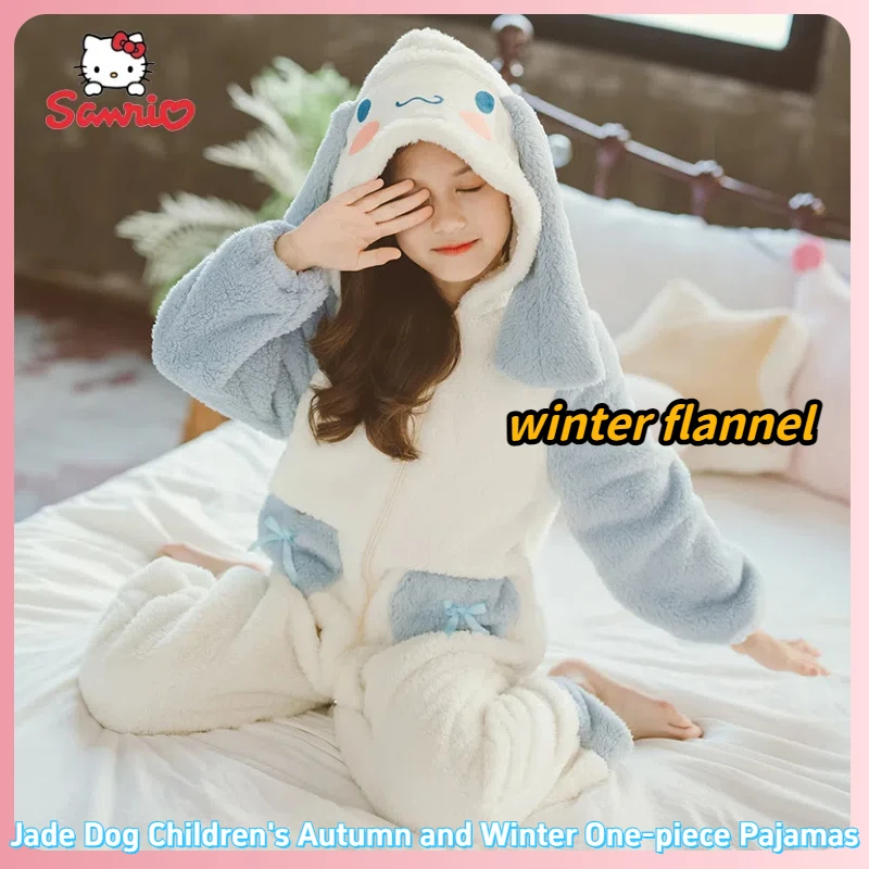 Sanrio plyš Plush Cinnamoroll Girl Winter flanel Kids Rompers batoľa kombinézy dojčenské oblečenie pyžamy dievčatka chlapče celkovo darčeky