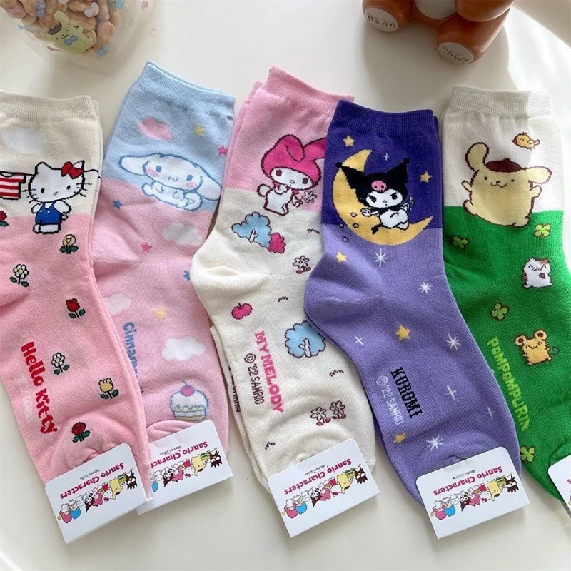 Sanrio ponožky Anime kawaii ahoj mačiatko Kuromi Jeseň a zima sladké v trubicových kreslených ponožkách roztomilé dievčenské bavlna Domov teplá ponožka