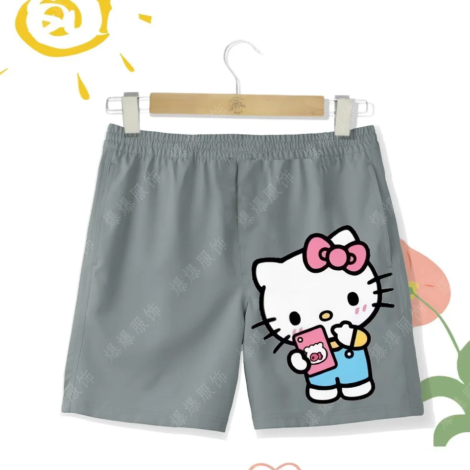 Sanrio Series Girls 2024 letné nové plážové nohavice Hello Kitty Sweet Cutoon Tlač KT Cat Beach Pants Plave Trunks Dievčatá