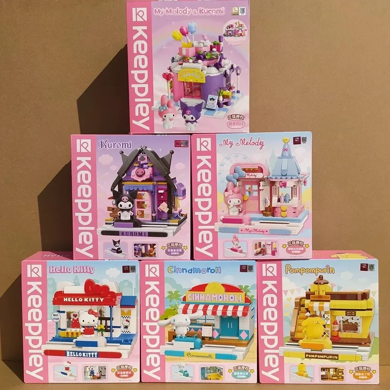 Sanrio Street View Vianočné darčeky Stavebné bloky Hello Kitty Cake Model Desktop Dekorácie Žena narodeniny Detský darček Darček