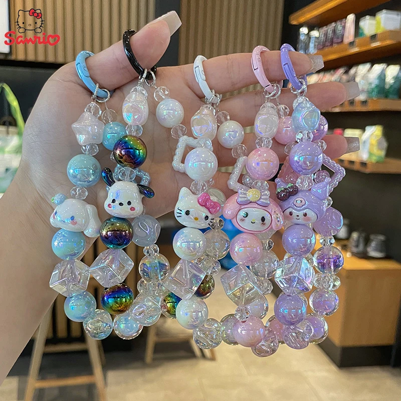 Sanrio Telefónový reťazec Hello Kitty Cinnamoroll Korálkový batoh prívesok My Melody Cute Kuromi Pochacco Keychain Girl Mobile Case Darček
