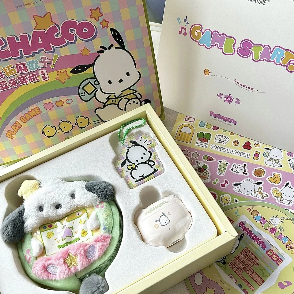 Sanrio Tomagotchi Pochacco Bluetooth slúchadlá roztomilé nové bezdrôtové polovicu v uši Sanrio Co Branded Girl Gift