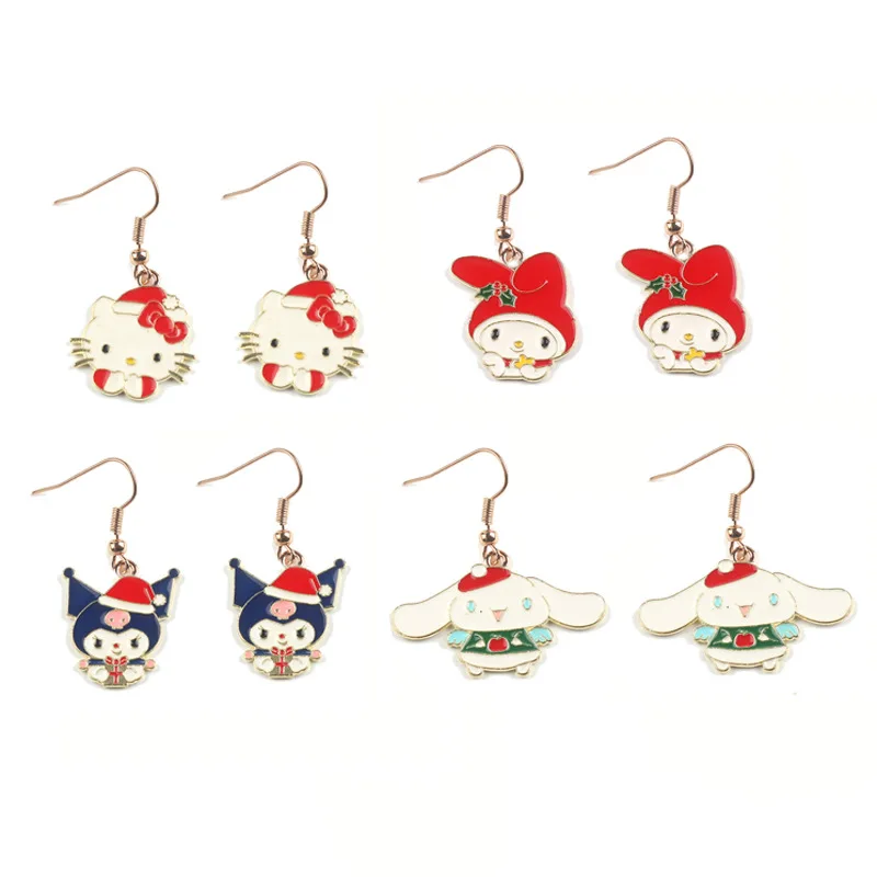 Sanrio vianočné série náušnice roztomilý Hello Kitty Kuromi MymeLody Cinnamoroll Anime Cartoon Kartoon Kawaii Kardije vianočné darček