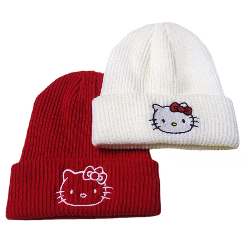 Sanrio vyšívaný pletený klobúk Kawaii Hello Kitty Kuromi Melody Cinnamoroll Thermal Hat Cuil Cartoon Birthday Darčeky pre páry