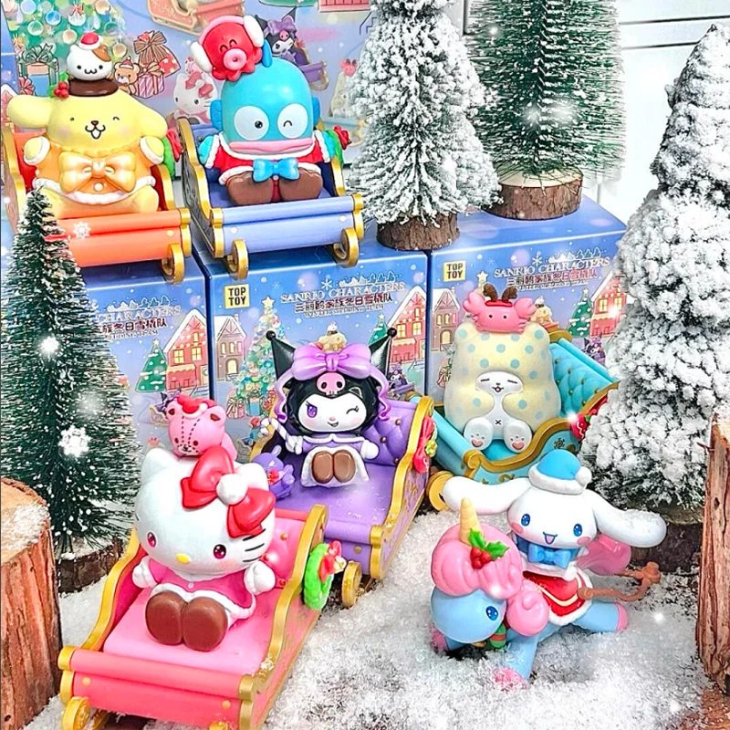 Sanrio Winter Sledding Team Series vianočná slepá skrinka Hračka Kuromi Cinnamoroll Action figure figúrka dekorácie Model Girls Darčeky