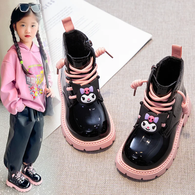 Sanrios dievčatá módne kožené topánky deti Kawaii High Top Casual Casure Comploper Pohodlne topánky Platform Topky Príležitostné topánky