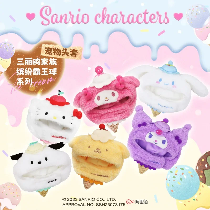 Sanrios Kawaii Pet plyšový pokrývka hlavy Kuromi Hello Kitty Cinnamoroll Cartoon Jes zimná zimná šteniatka Cat Doll Hat Fotografie Darček