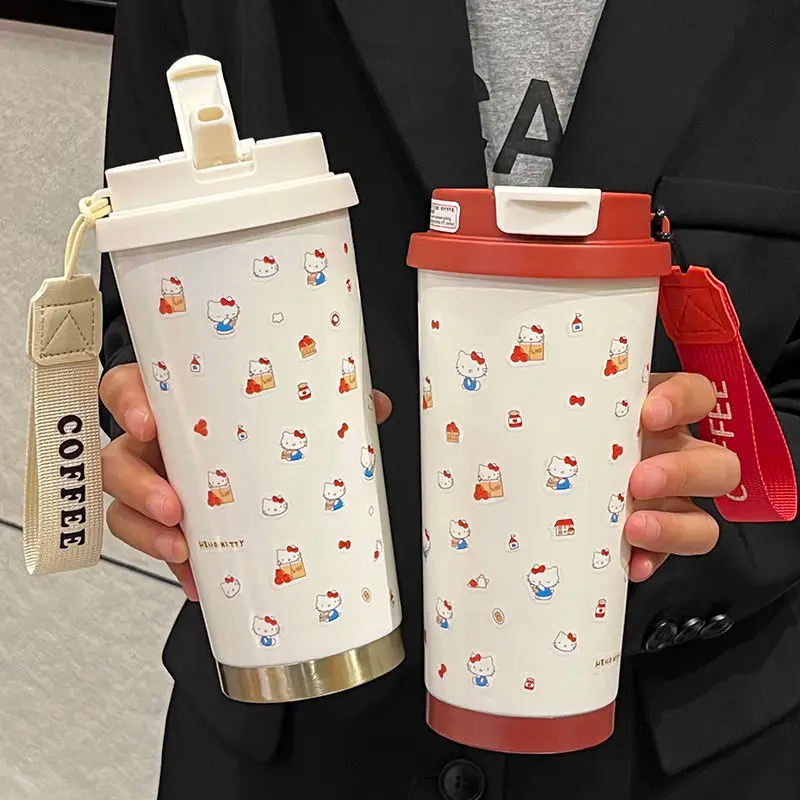 Sanrios SUS316 500 ml Student Double Drink Slaw Thermal Cup Kawaii Hello Kitty Cartoon Sports Office Coape Cup