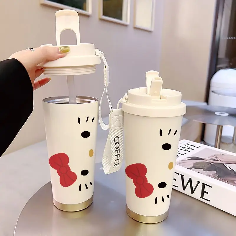 Sanrios SUS316 520 ml študent Dvojitý nápoj Slaw Thermal Cup Kawaii Hello Kitty Cartoon Sports Office Vozidlo Káva Káva