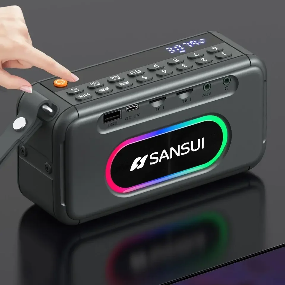 Sansui F30 Prenosné bezdrôtové reproduktory modrých zubov FM Radio Outdoor Multimedia MP3 Hudobný prehrávač 16W Loud Subwoofer s RGB Light